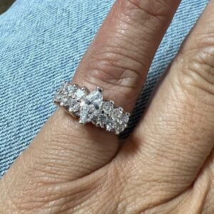 Silver Tone Marquise CZ Cluster Ring Size 3.75 #3754